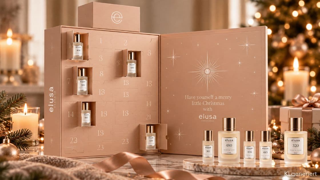 Parfum Adventskalender für Frauen mit geöffneten Türchen und Flakons